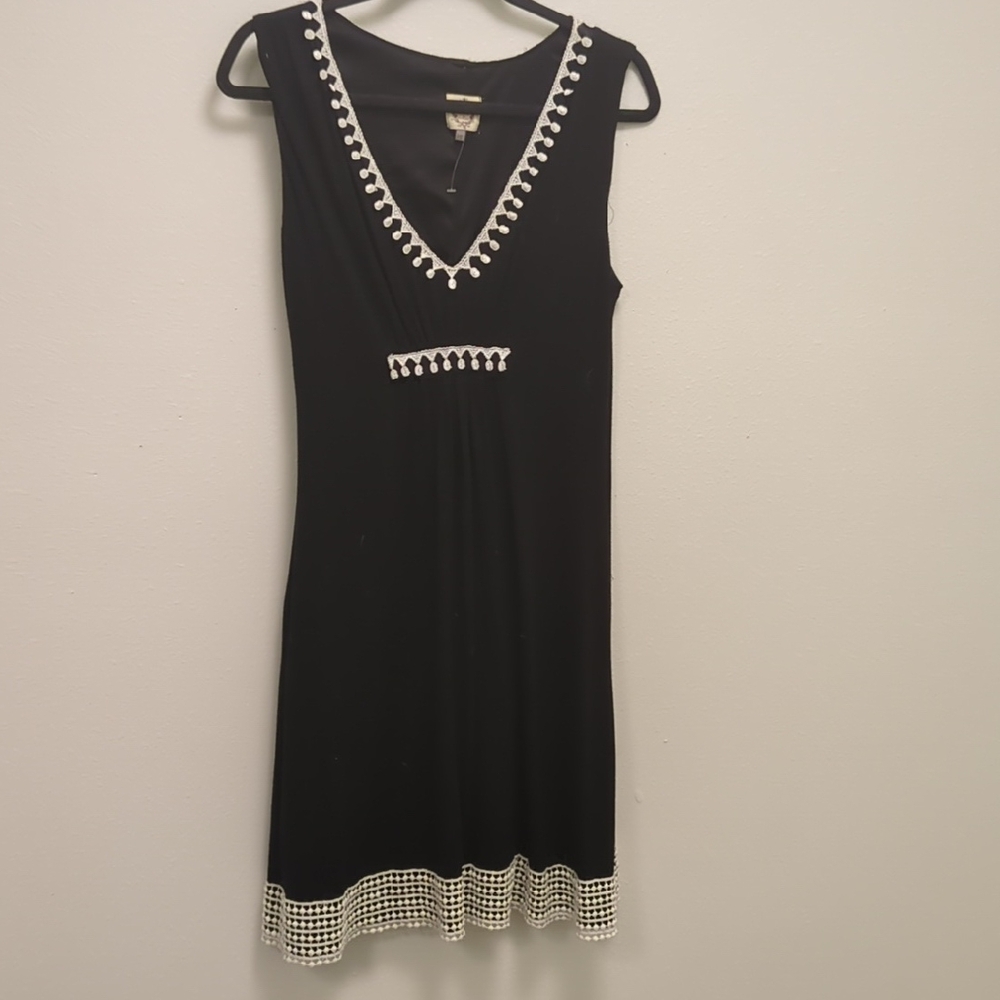 EVA by Eva Franco -  Classic Black Dress with White Crochet Twist